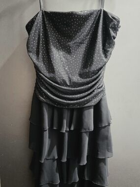 Black Spaghetti Strap Tiered Ruffle Dress with Sparkly Bodice